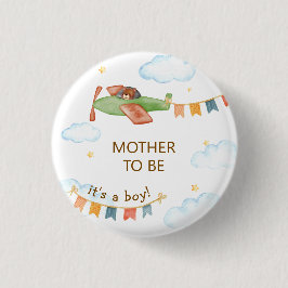 Chapa Redonda De 2,5 Cm It's A Boy Bear Airplane Mother To Be Baby Shower