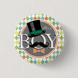 Chapa Redonda De 2,5 Cm It's a Boy! Colorido Argyle