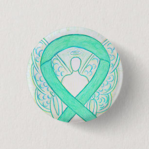 Chapa Redonda De 2,5 Cm Jade Green Angel Awareness Ribbon Personalizado Pi