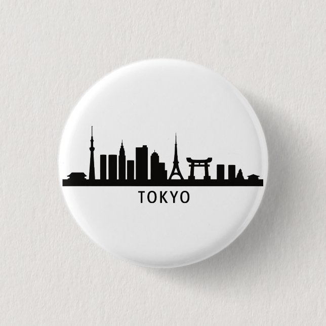 Chapa Redonda De 2,5 Cm Japan Cityscape Travel | Tokyo Skyline Silhouette (Anverso)