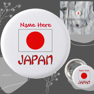 Chapa Redonda De 2,5 Cm Japón y Bandera Japonesa Rojo Personalización