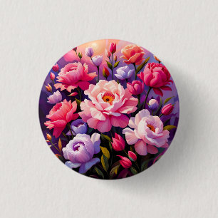 Chapa Redonda De 2,5 Cm Jardín de floración rosa al amanecer Zen de primav