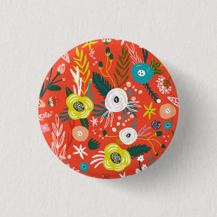 Chapa Redonda De 2,5 Cm Jardín de flores florecientes de primavera roja