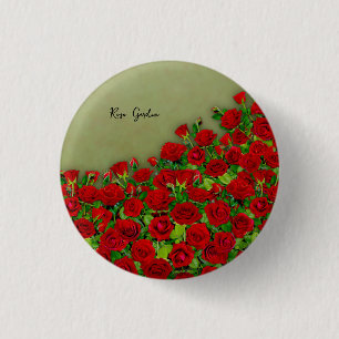 Chapa Redonda De 2,5 Cm Jardín de Rosas Rojas Campo Floral Vibrante