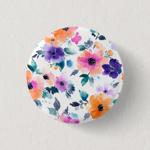 Chapa Redonda De 2,5 Cm Jardín primaveral vintage floral acuarela