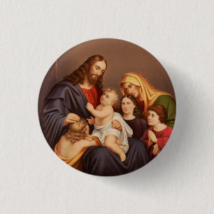 Chapa Redonda De 2,5 Cm Jesucristo con Niños Arte Premium Fino