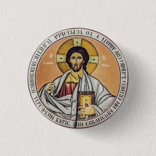 Chapa Redonda De 2,5 Cm Jesucristo Pantocrátor Arte de Icono Bizantino