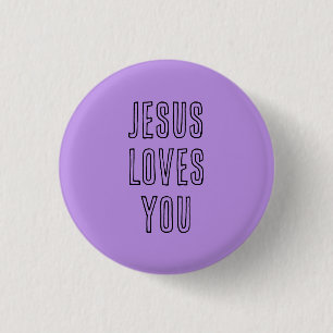 Chapa Redonda De 2,5 Cm Jesús te ama Personalizar morado y cristiano negro