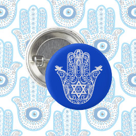 Chapa Redonda De 2,5 Cm Judío azul y blanco La mano de Miriam Hamsa