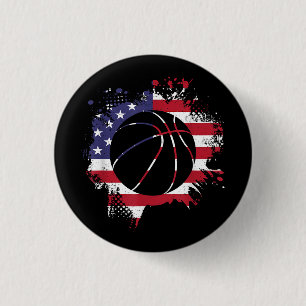 Chapa Redonda De 2,5 Cm Jugador de Baloncesto con Bandera Americana