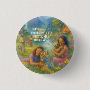Chapa Redonda De 2,5 Cm JW 2026 Year Text Matthew 5:3 Paradise Scene