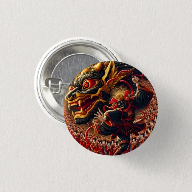Chapa Redonda De 2,5 Cm Kabuki Dragon Button (Anverso y reverso)