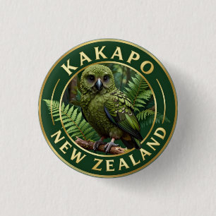Chapa Redonda De 2,5 Cm 🦜 Kakapo Fauna de Nueva Zelanda