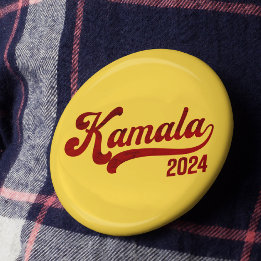 Chapa Redonda De 2,5 Cm Kamala 2024 Pin retro Varsity Gold y Red Button