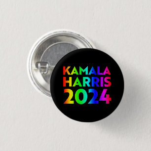 Chapa Redonda De 2,5 Cm Kamala Harris 2024 tipografía de arco iris negro