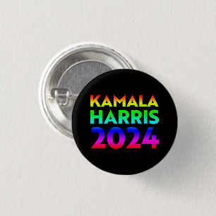 Chapa Redonda De 2,5 Cm Kamala Harris 2024 tipografía de arco iris orgullo