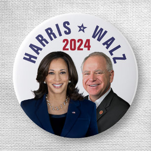 Chapa Redonda De 2,5 Cm Kamala Harris Tim Walz 2024 Vicefotos del presiden