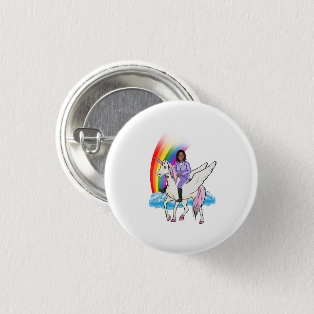 CHAPA REDONDA DE 2,5 CM KAMALA HARRIS UNICORN Y RAINBOW (Anverso y reverso)