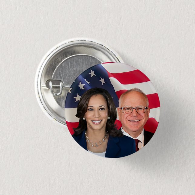 Chapa Redonda De 2,5 Cm Kamala Harris y Tim Walz (Anverso y reverso)