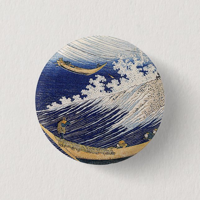 Chapa Redonda De 2,5 Cm Katsushika Hokusai.  Olas oceánicas  (Anverso)