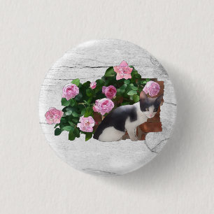Chapa Redonda De 2,5 Cm Katze im Rosenbusch