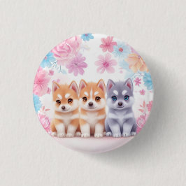 Chapa Redonda De 2,5 Cm Kawaii Husky Cachorros: Cojín decorativo Pastel Pa