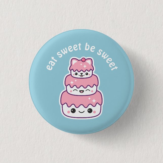 Chapa Redonda De 2,5 Cm Kawaii Kitty Cat Cake (Anverso)