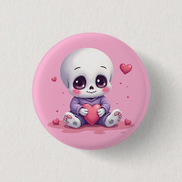 Chapa Redonda De 2,5 Cm Kawaii Skeleton Holding Heart