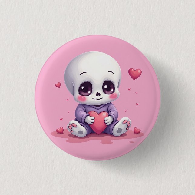 Chapa Redonda De 2,5 Cm Kawaii Skeleton Holding Heart (Anverso)