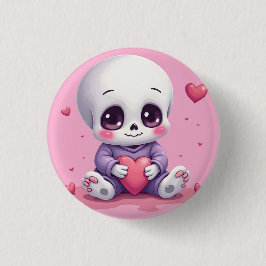 Chapa Redonda De 2,5 Cm Kawaii Skeleton Holding Heart