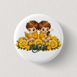 Chapa Redonda De 2,5 Cm Kawaii Zodiac Neos Géminis