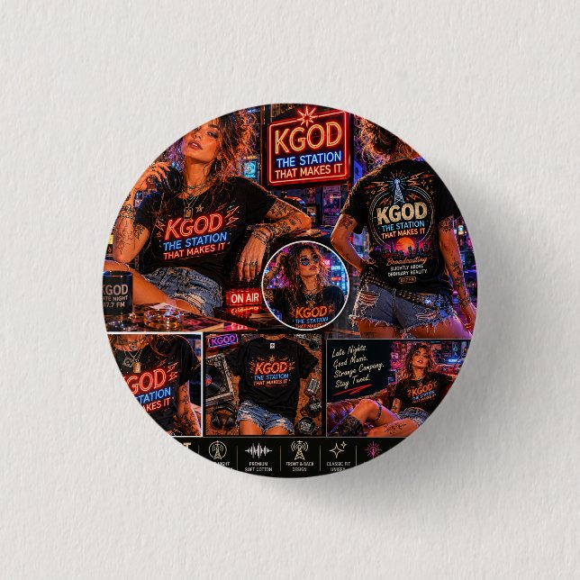 Chapa Redonda De 2,5 Cm KGOD Radio Late Night  (Anverso)