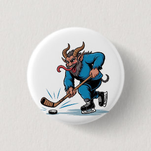 Chapa Redonda De 2,5 Cm Krampus espeluznante jugando hockey sobre hielo en