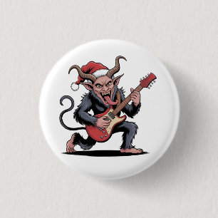 Chapa Redonda De 2,5 Cm Krampus Malvado Tocando Música Eléctrica con Guita