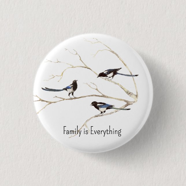 Chapa Redonda De 2,5 Cm La familia de pájaros magpie de nombre personaliza (Anverso)