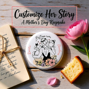 Chapa Redonda De 2,5 Cm La mejor mamá del mundo mamá, niños y flores perso