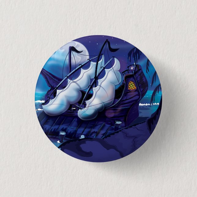 Chapa Redonda De 2,5 Cm La vieja nave pirata atracada (Anverso)