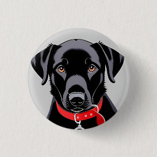 Chapa Redonda De 2,5 Cm Labrador negro con collar rojo