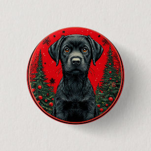 Chapa Redonda De 2,5 Cm Labrador Negro de Navidad con Árboles Festivos
