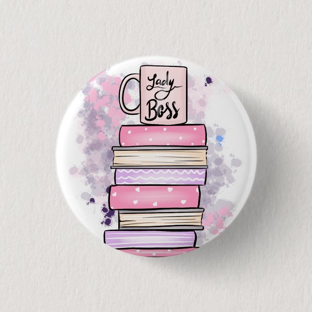 Chapa Redonda De 2,5 Cm Lady Boss Books y Mug (Anverso)