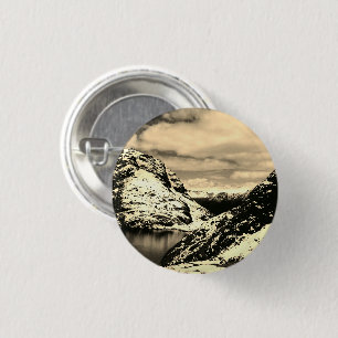Chapa Redonda De 2,5 Cm Lago de Montaña Nevada Nubes Paisaje Foto Pin