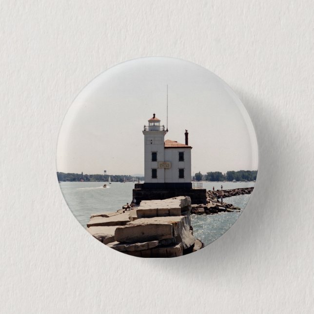 Chapa Redonda De 2,5 Cm Lake Erie Lighthouse (Anverso)