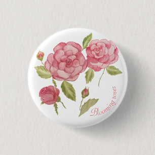 Chapa Redonda De 2,5 Cm Lápiz de dibujo a mano con rosas rosas rosas rosas