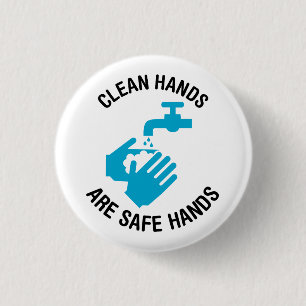 Chapa Redonda De 2,5 Cm Las Manos Limpias Son Manos Seguras (Lávate Las Ma