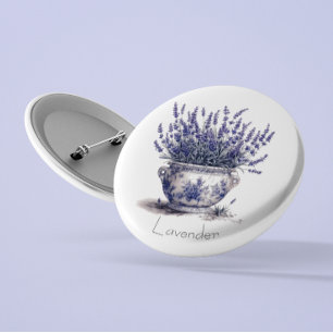 Chapa Redonda De 2,5 Cm Lavanda en azul Delft, personalizable