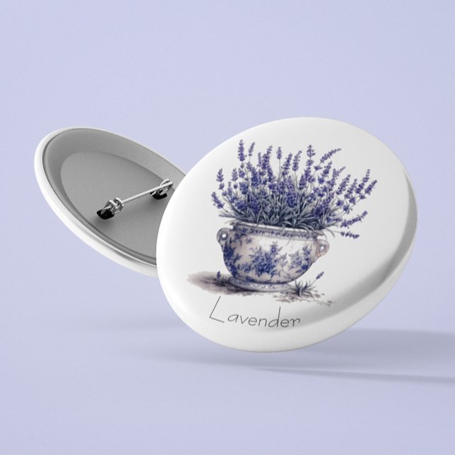 Chapa Redonda De 2,5 Cm Lavanda en azul Delft, personalizable (Subido por el creador)