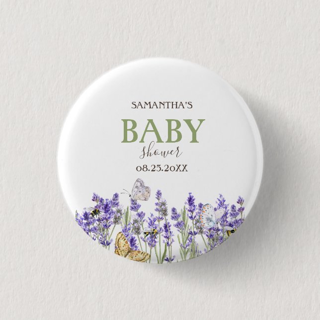 Chapa Redonda De 2,5 Cm Lavander Butterflies Baby Shower botánico (Anverso)