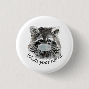 Chapa Redonda De 2,5 Cm Lávese las manos Covicie Pandemia Cute Raccoon