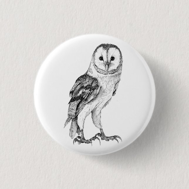 Chapa Redonda De 2,5 Cm Lechuza de grano - Dibujo en pluma negra (Anverso)
