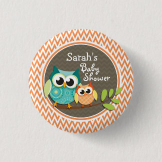 Chapa Redonda De 2,5 Cm Lechuzas ricas; Naranja y cheurón blanco; Baby Sho